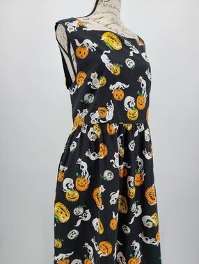 Modcloth Linen Blend Boo Cats Print Dress Size 16